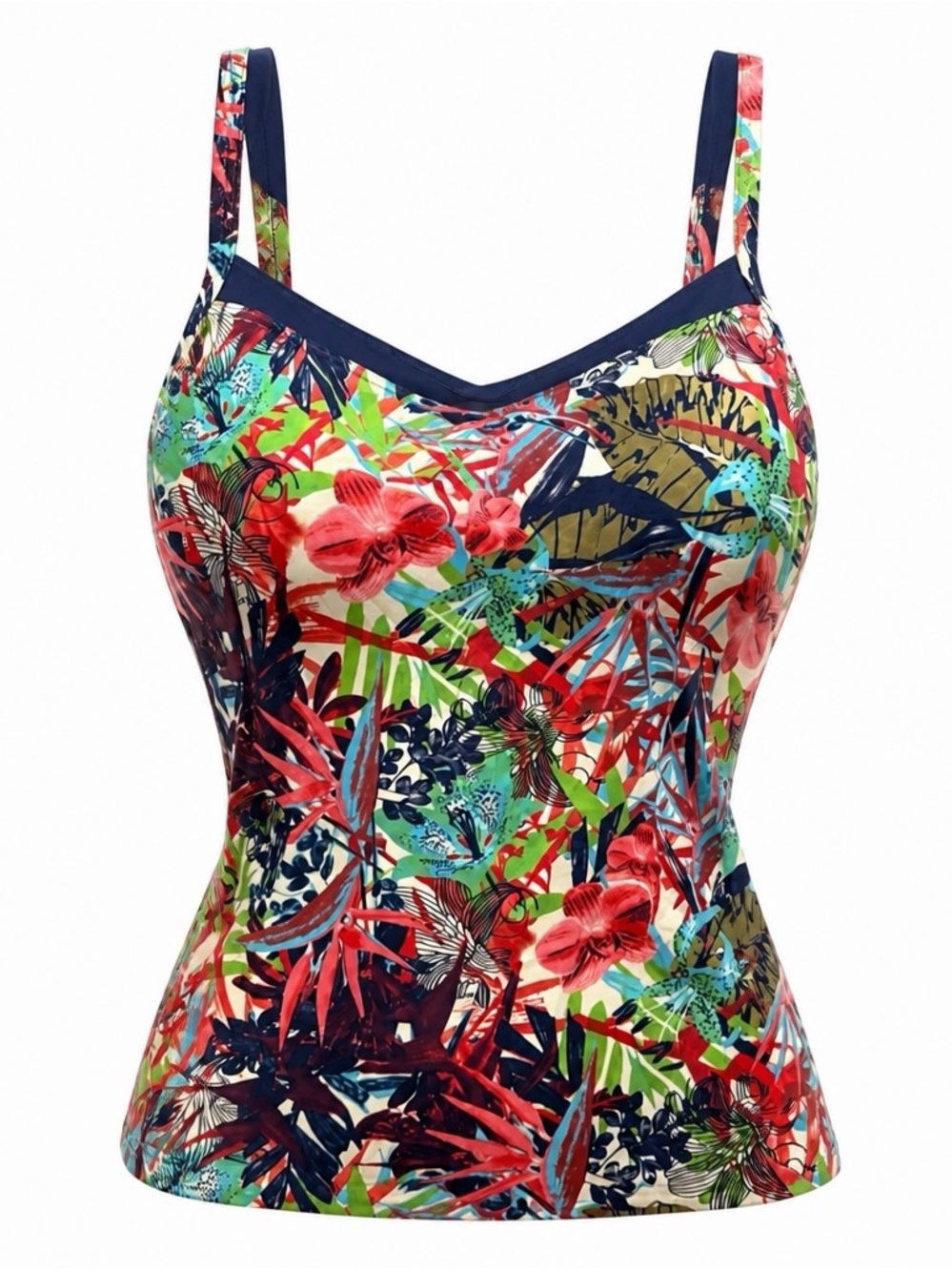 Amoena Tropical Floral Swim Top in Red, Green & Navy